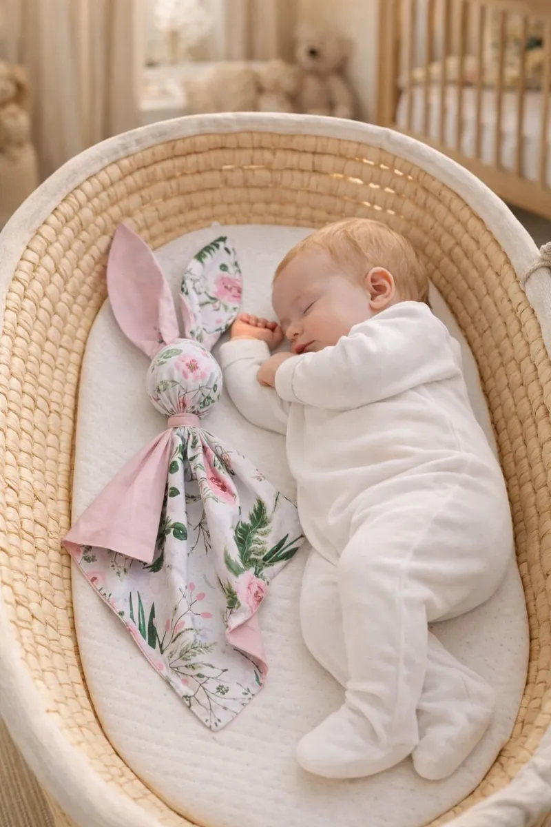 Miękka Przytulanka Doudou Kocyk Króliczek Bawełny Peonie TUM-TUM - Różowe