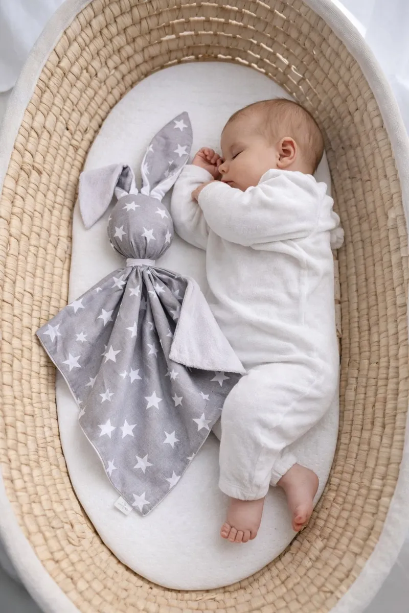 Zając Przytulanka Doudou Dwustronna Bawełna Minky Gwiazdki TUM-TUM - Szare