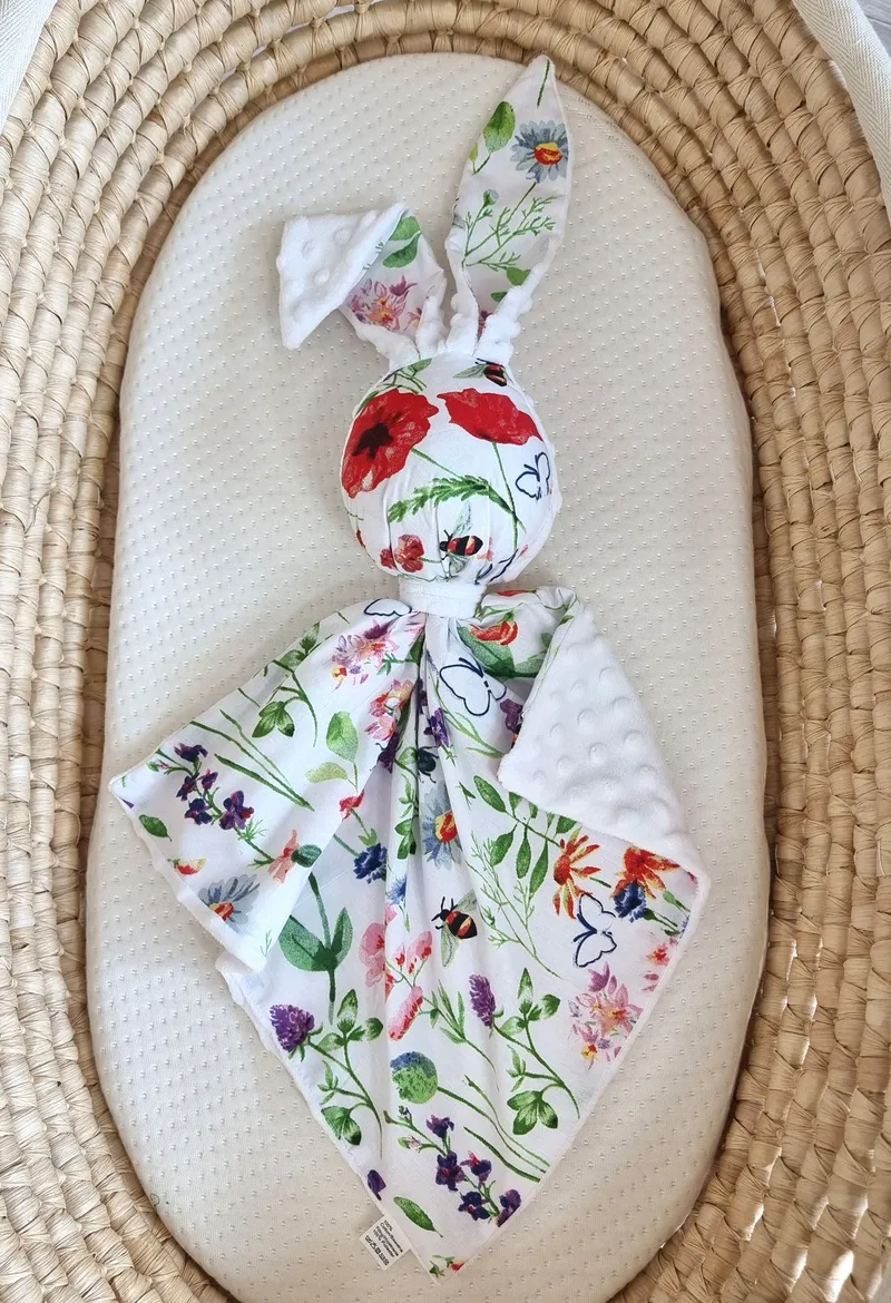 Zając Przytulanka Doudou Dwustronna Bawełna Minky Łąka TUM-TUM - Biały