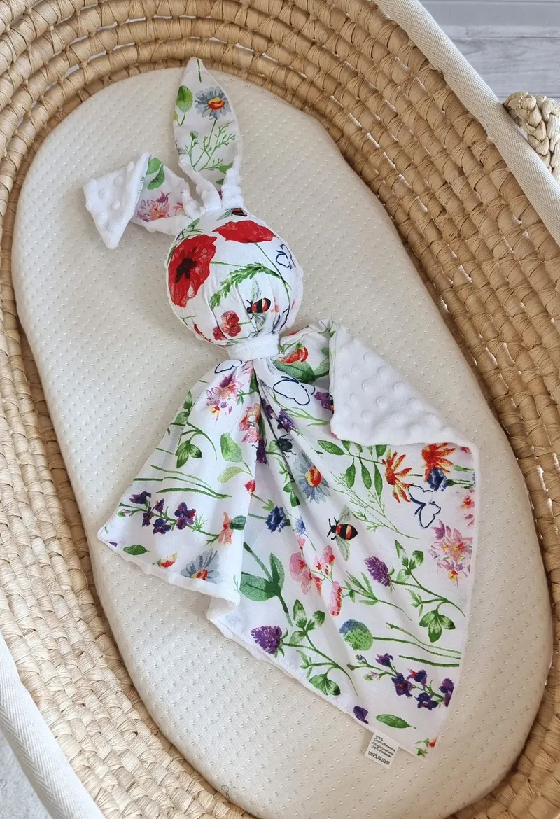 Zając Przytulanka Doudou Dwustronna Bawełna Minky Łąka TUM-TUM - Biały