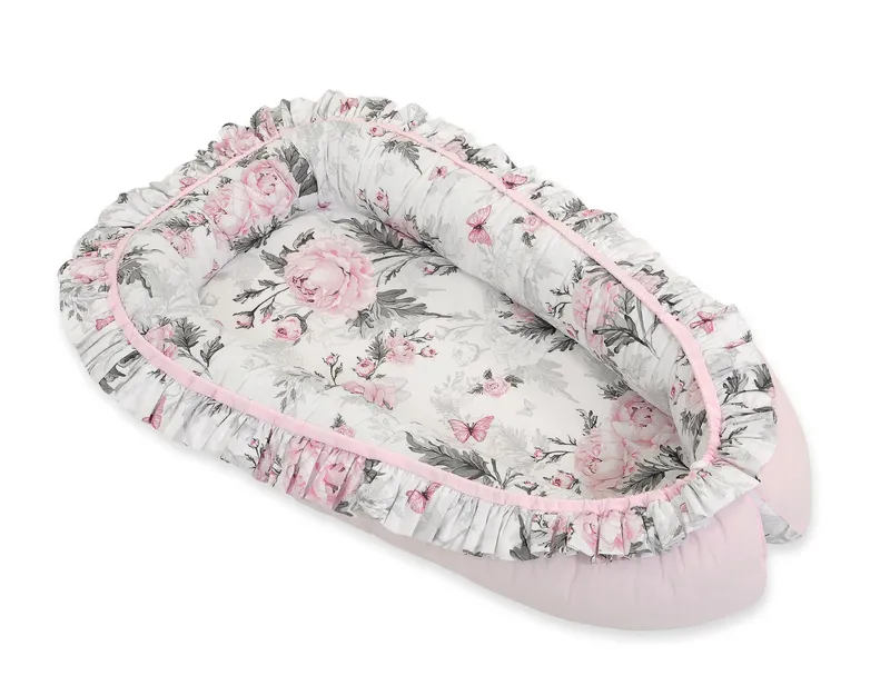 Kokon Niemowlęcy Kojec Otulacz Premium Falbanką Romantic Peonies TUM-TUM