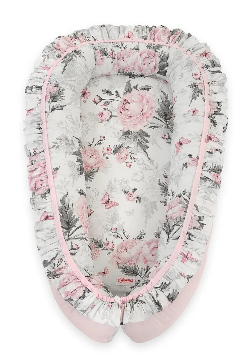 Kokon Niemowlęcy Kojec Otulacz Premium Falbanką Romantic Peonies TUM-TUM