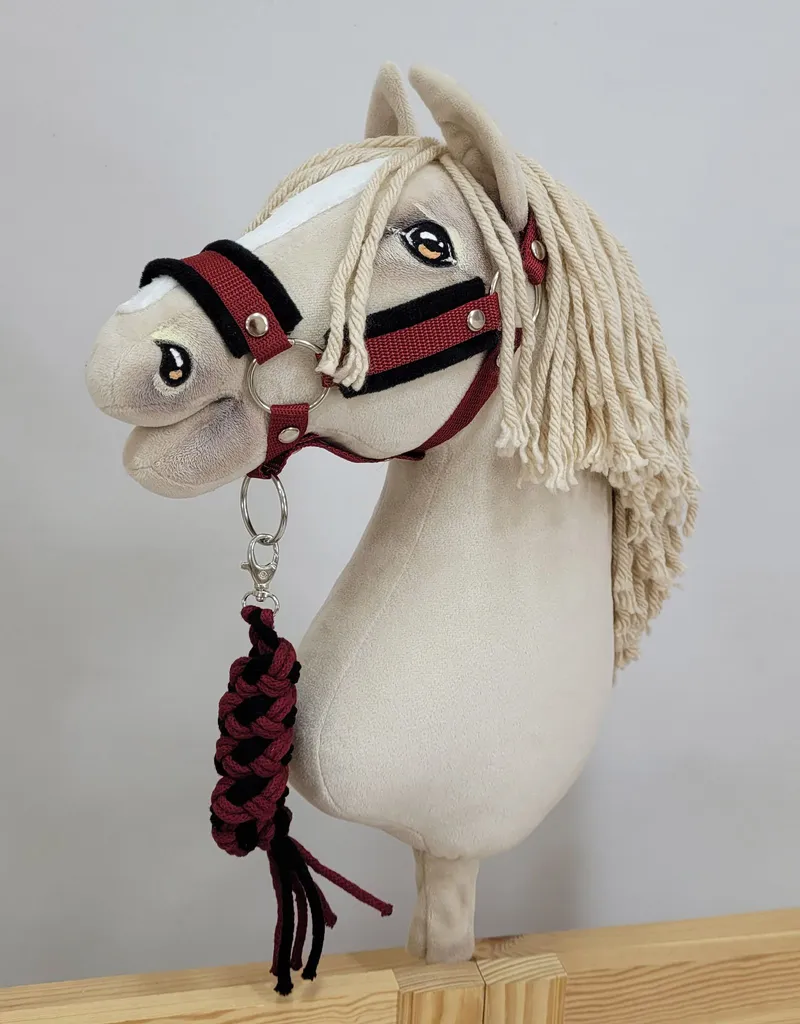 Uwiąz Dla Konia Hobby Horse Pleciony Ze Sznurka Czarno- TUM-TUM - Bordowy