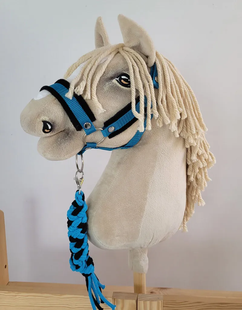 Uwiąz Dla Konia Hobby Horse Pleciony Ze Sznurka TUM-TUM - Czarno-Turkusowy