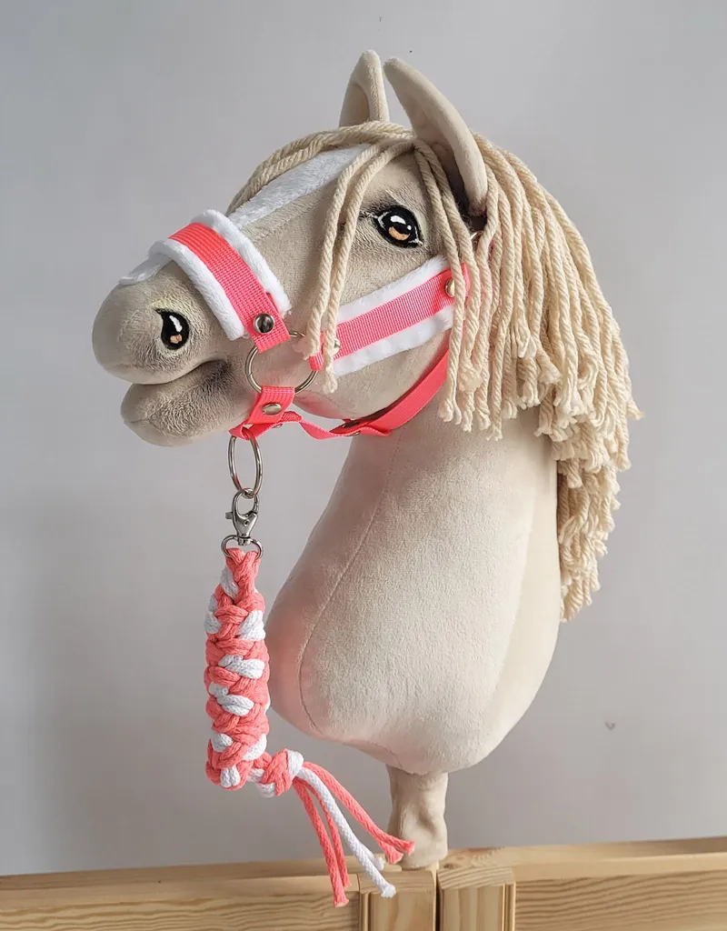 Uwiąz Dla Konia Hobby Horse Pleciony Ze Sznurka Neon Pink/ TUM-TUM - Biały
