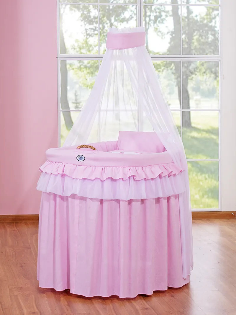 Kosz Mojżesza Wiklinowy Baldachimem Little Princess TUM-TUM - Różowy