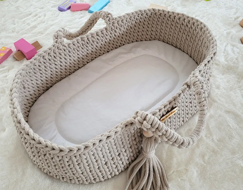 Kosz Mojżesza Boho Bawełniany Nosidełko Dla Lalek Drewnianą Beż TUM-TUM