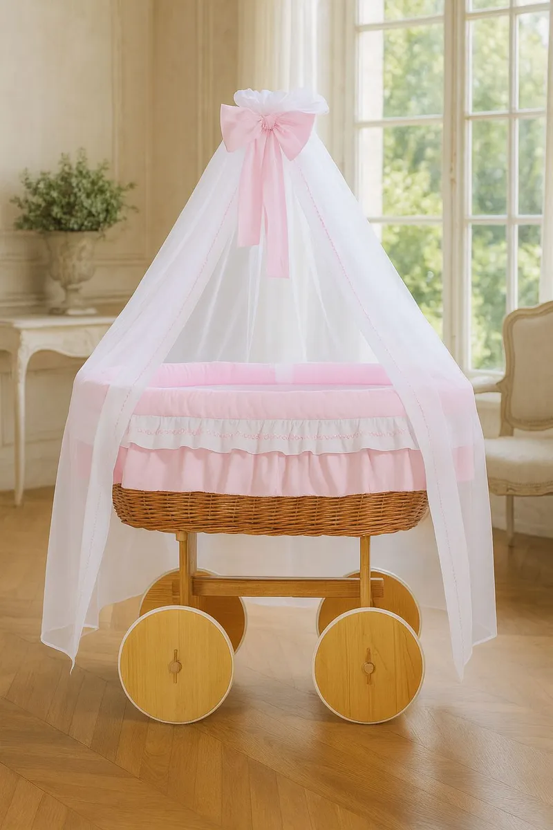 Wiklinowy Kosz Mojżesza Baldachimem Deluxe Bellamy Naturalny TUM-TUM