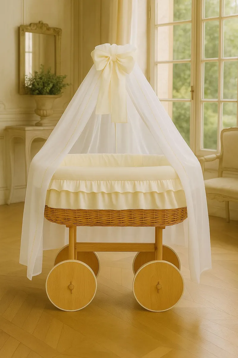 Wiklinowy Kosz Mojżesza Baldachimem Deluxe Bellamy Naturalny TUM-TUM