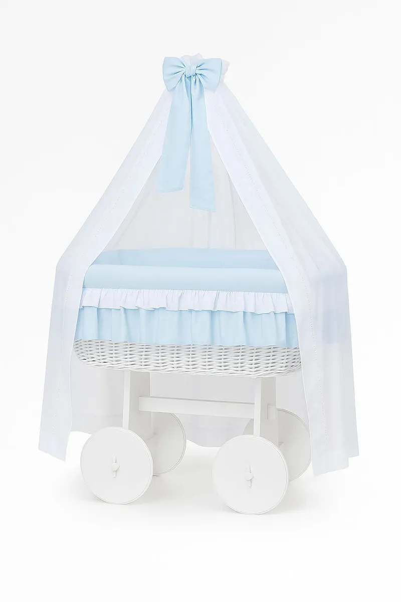 Wiklinowy Kosz Mojżesza Baldachimem Deluxe Bellamy Pościel TUM-TUM - Biały