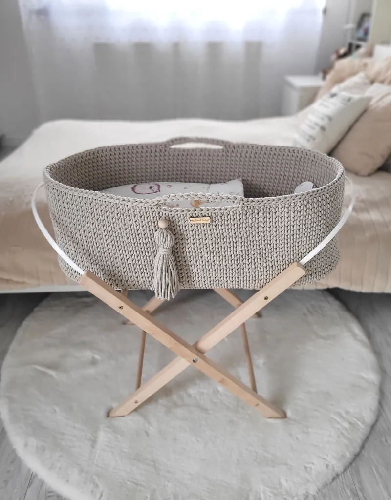 Kosz Mojżesza Boho Handmade Ze Stojakiem Jasny TUM-TUM - Beżowy