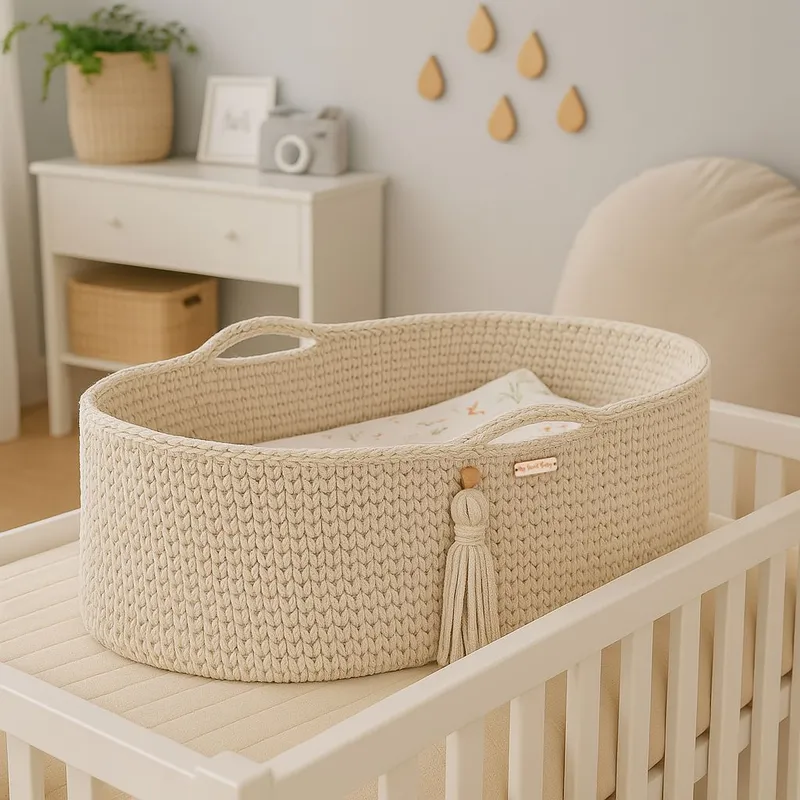Kosz Mojżesza Boho Handmade Ze Stojakiem Śmietanka TUM-TUM