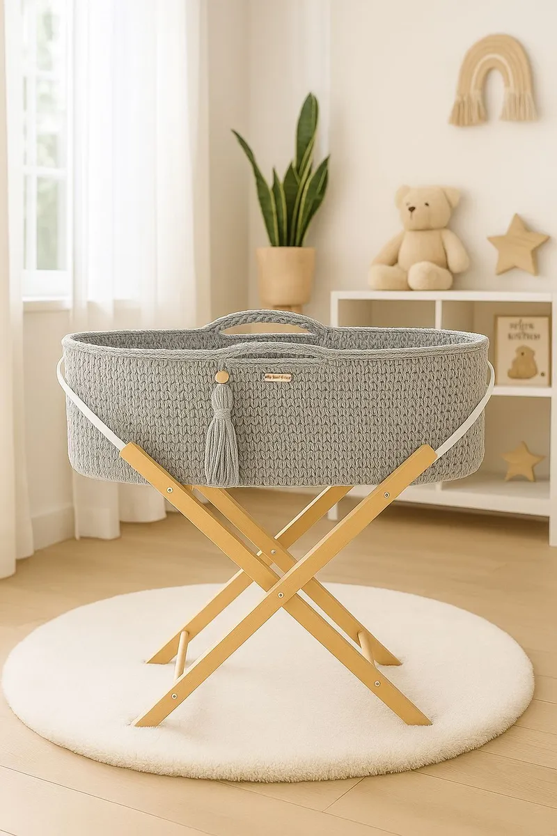 Kosz Mojżesza Boho Handmade Ze Stojakiem Jasny TUM-TUM - Szary