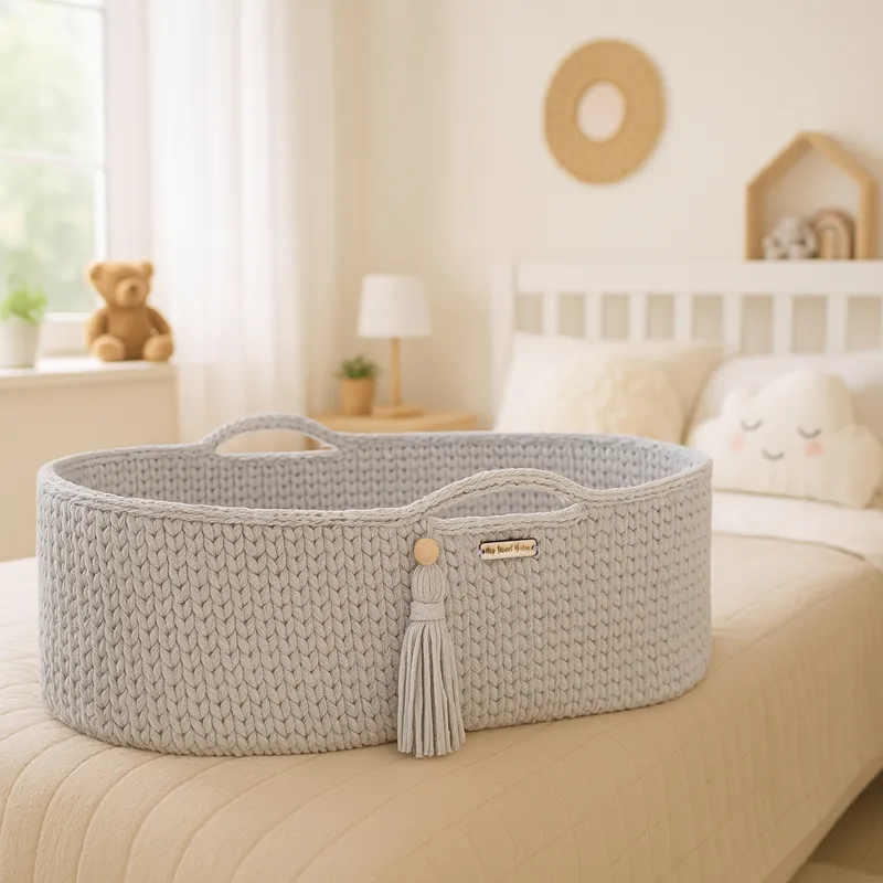 Kosz Mojżesza Boho Handmade Ze Stojakiem Jasny TUM-TUM - Szary