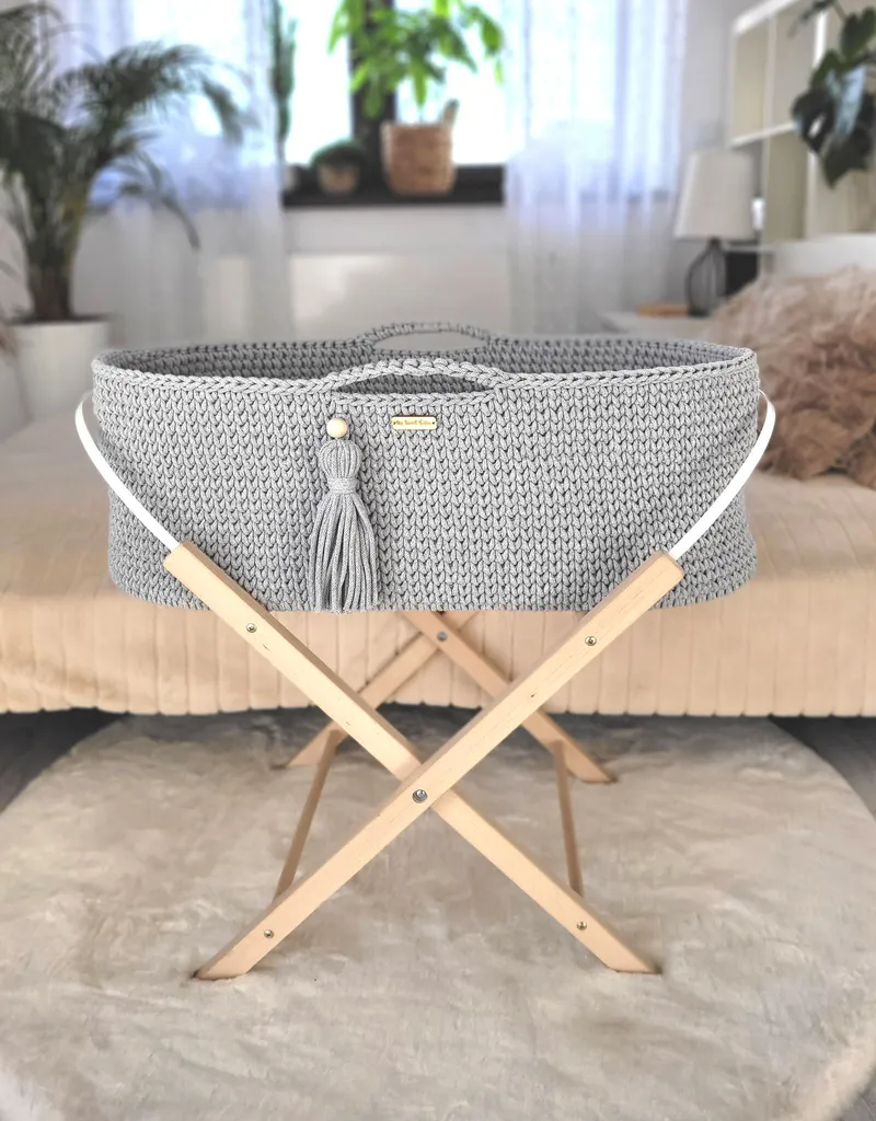 Kosz Mojżesza Boho Handmade Ze Stojakiem TUM-TUM - Szary
