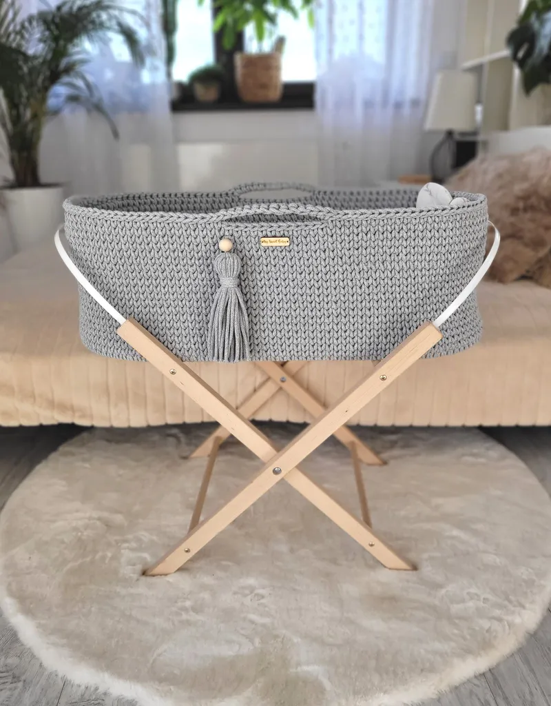 Kosz Mojżesza Boho Handmade Ze Stojakiem TUM-TUM - Szary