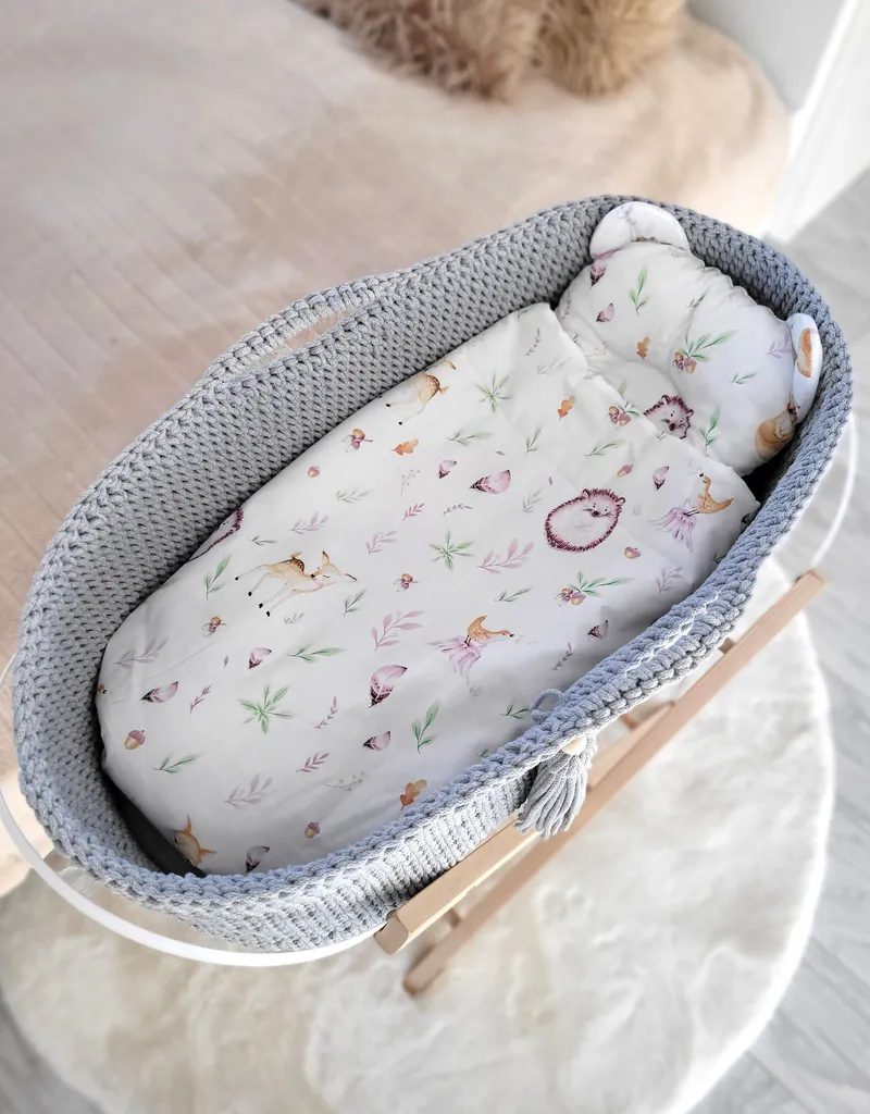 Kosz Mojżesza Boho Bawełniany Handmade Materacykiem TUM-TUM - Szary