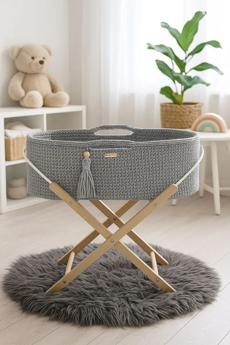 Kosz Mojżesza Boho Handmade Ze Stojakiem Ciemny TUM-TUM - Szary