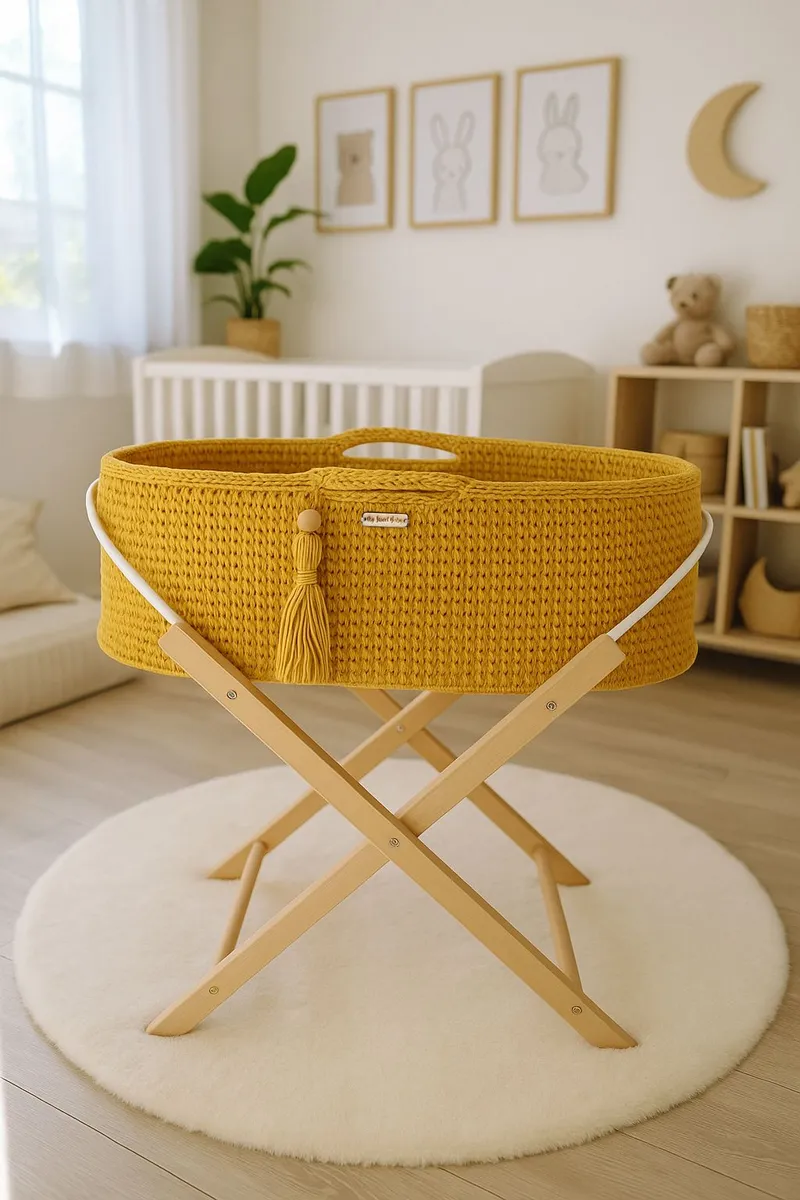 Kosz Mojżesza Boho Handmade Ze Stojakiem Musztardowy TUM-TUM