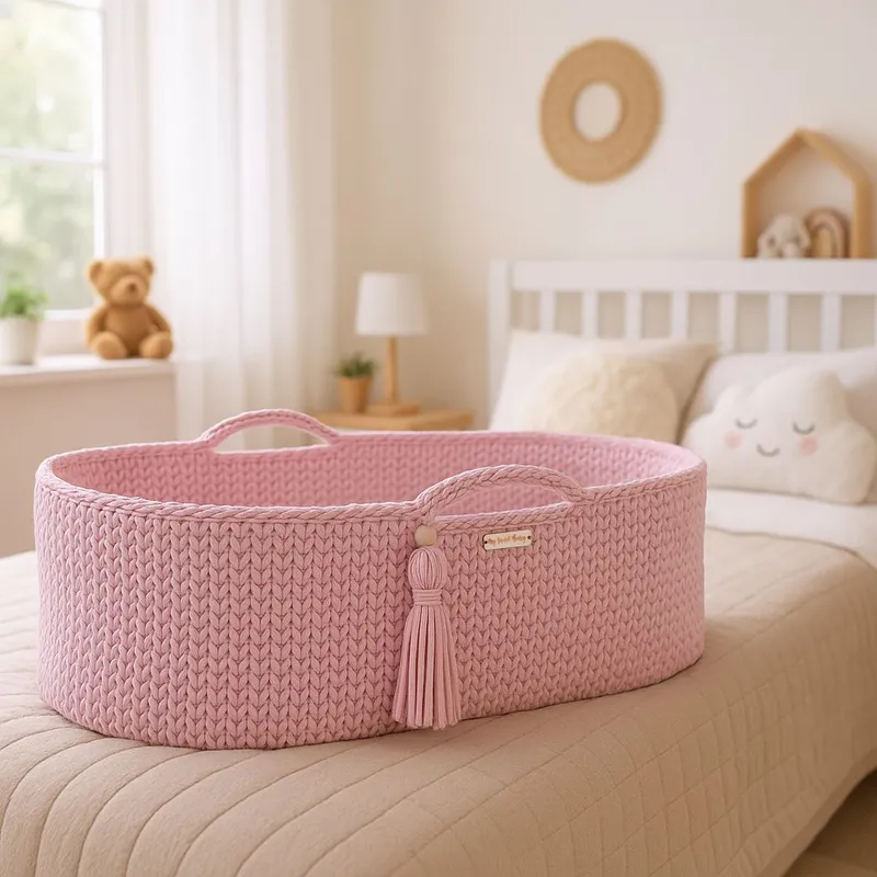 Kosz Mojżesza Boho Handmade Ze Stojakiem TUM-TUM - Różowy
