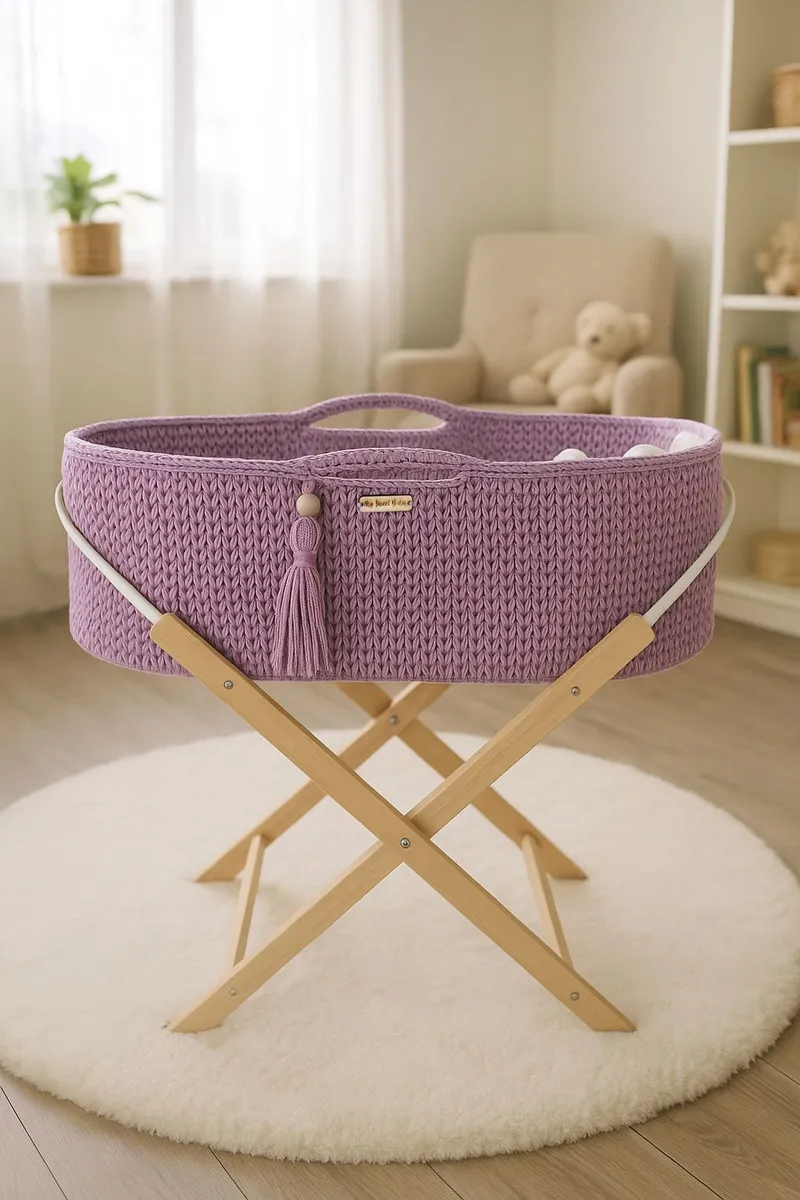 Kosz Mojżesza Boho Handmade Ze Stojakiem Lawenda TUM-TUM