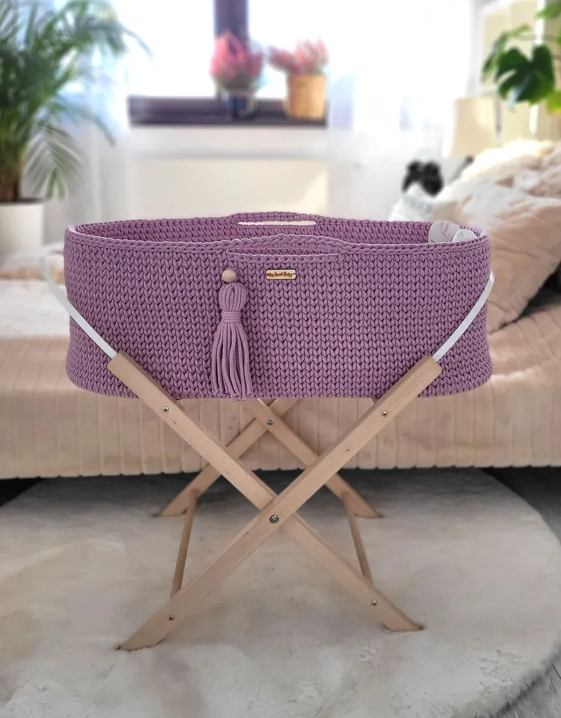 Kosz Mojżesza Boho Handmade Ze Stojakiem Lawenda TUM-TUM
