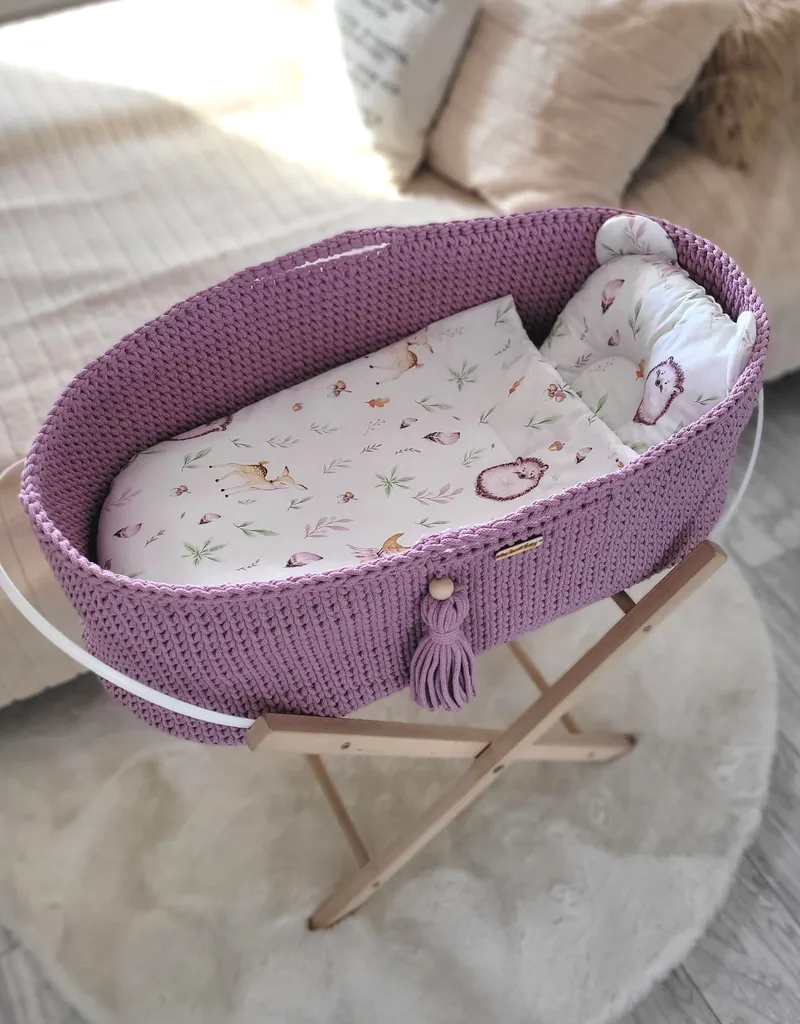 Kosz Mojżesza Boho Handmade Ze Stojakiem Lawenda TUM-TUM