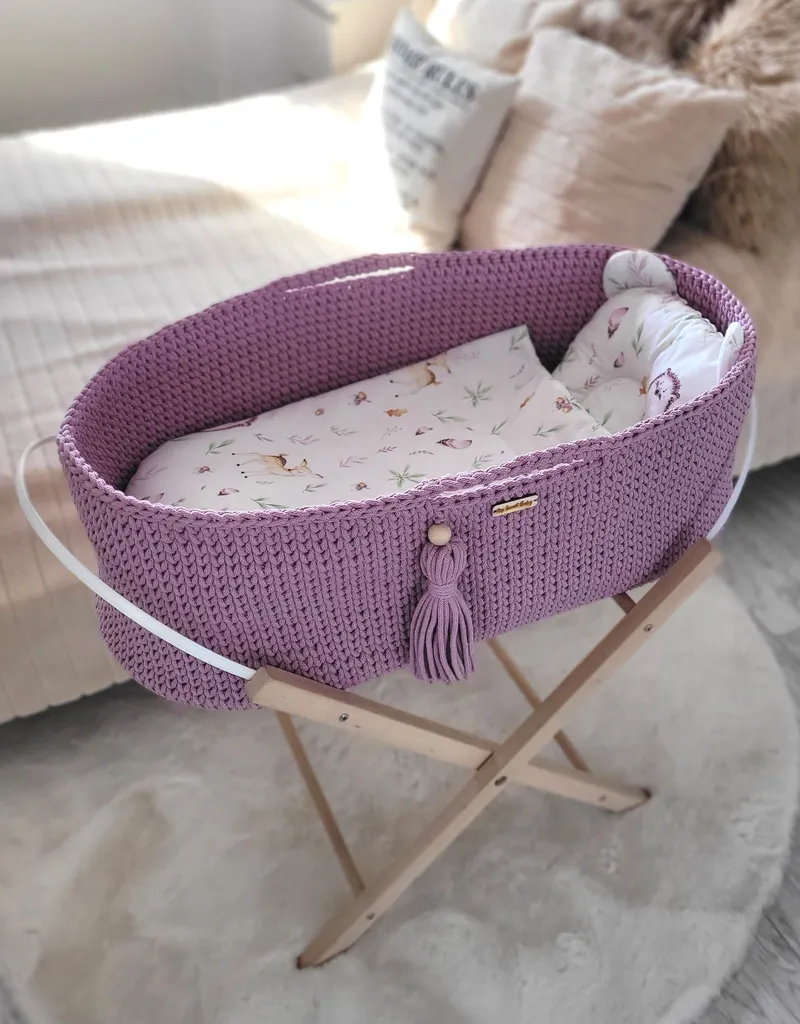 Kosz Mojżesza Boho Bawełniany Handmade Materacykiem Lawendowy TUM-TUM