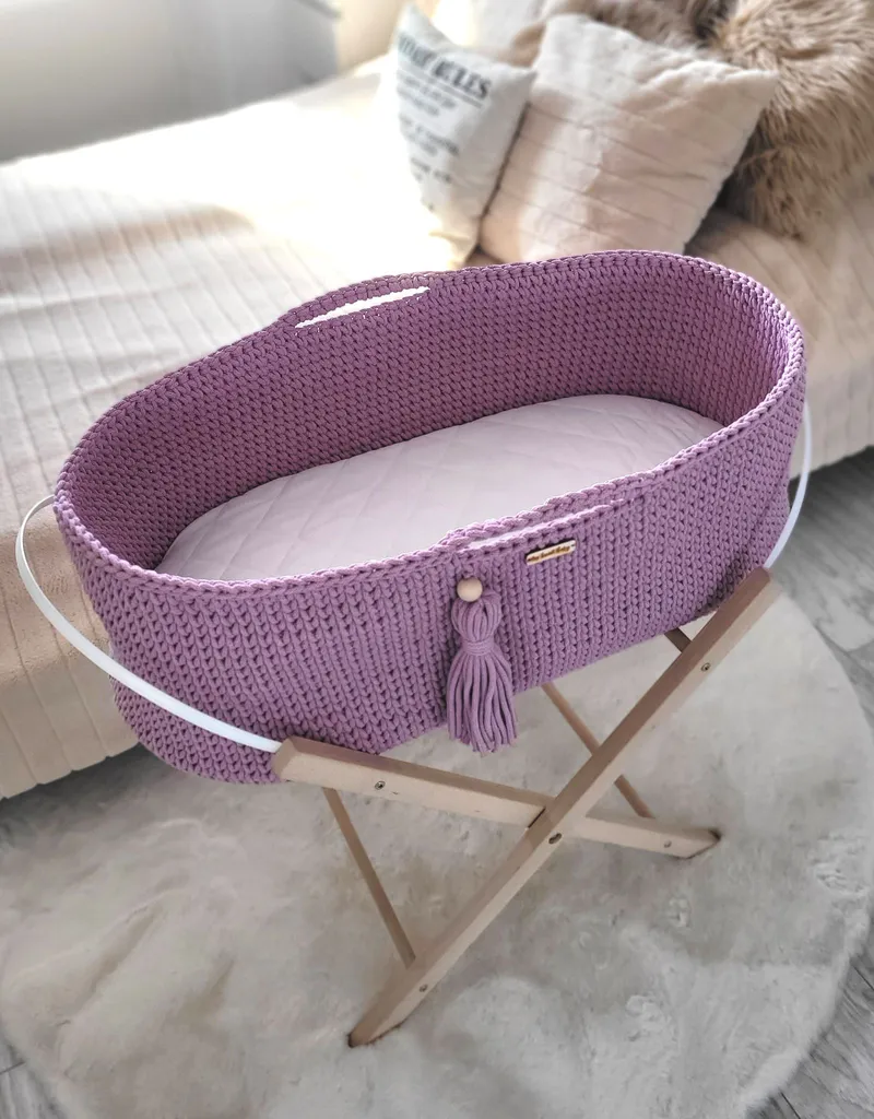 Kosz Mojżesza Boho Bawełniany Handmade Materacykiem Lawendowy TUM-TUM