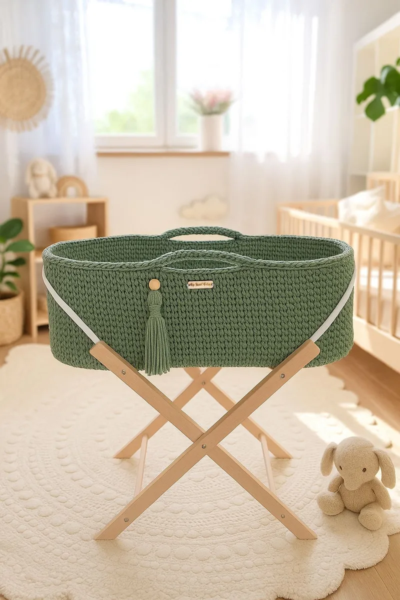 Kosz Mojżesza Boho Handmade Ze Stojakiem Pistacja TUM-TUM