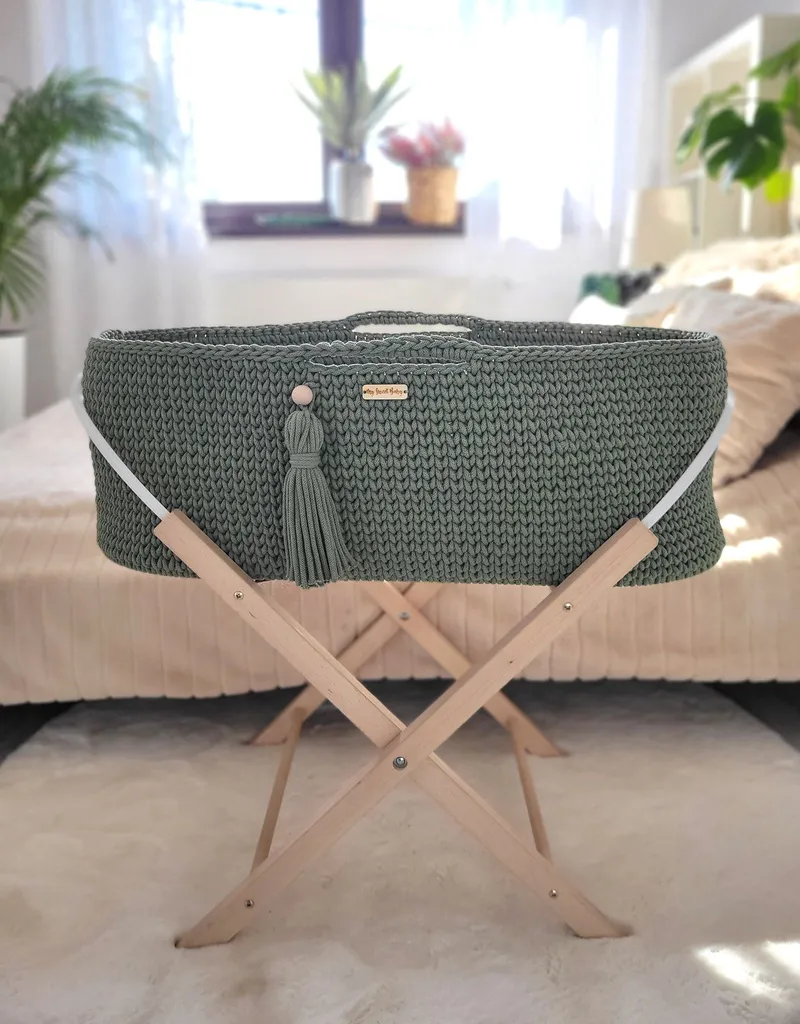 Kosz Mojżesza Boho Handmade Ze Stojakiem Pistacja TUM-TUM