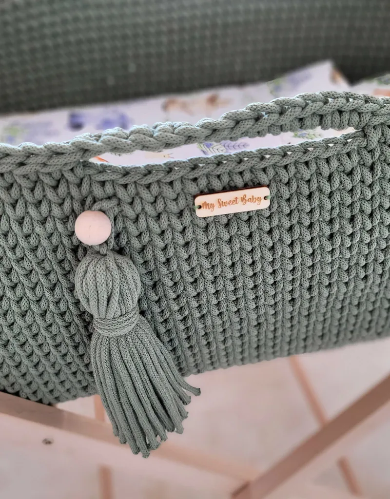 Kosz Mojżesza Boho Bawełniany Handmade Materacykiem Szałwia TUM-TUM