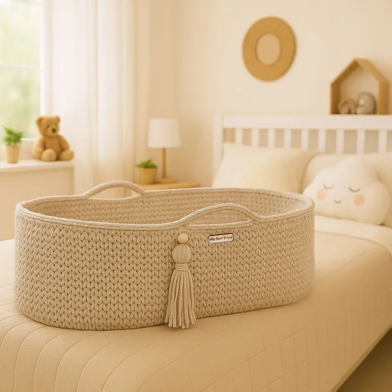 Kosz Mojżesza Boho Bawełniany Handmade Materacykiem Jasny TUM-TUM - Beżowy