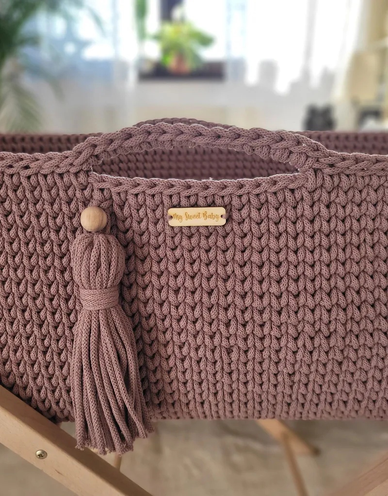 Kosz Mojżesza Boho Bawełniany Handmade Materacykiem Mauve TUM-TUM