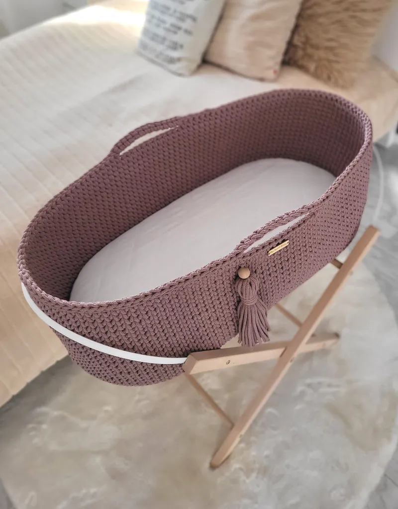Kosz Mojżesza Boho Bawełniany Handmade Materacykiem Mauve TUM-TUM