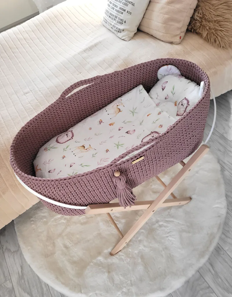 Kosz Mojżesza Boho Bawełniany Handmade Materacykiem Mauve TUM-TUM