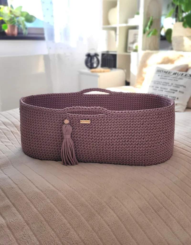 Kosz Mojżesza Boho Bawełniany Handmade Materacykiem Mauve TUM-TUM