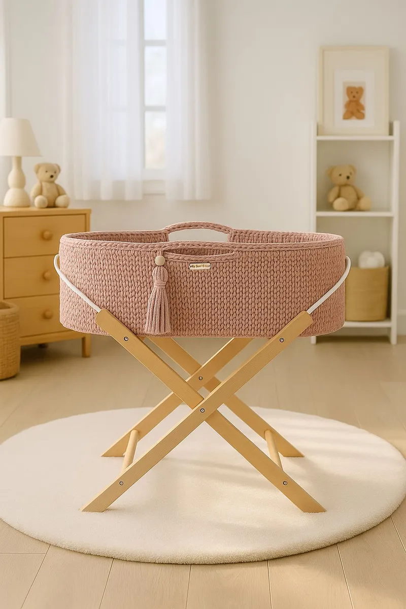 Kosz Mojżesza Boho Handmade Ze Stojakiem Pastel Pink TUM-TUM