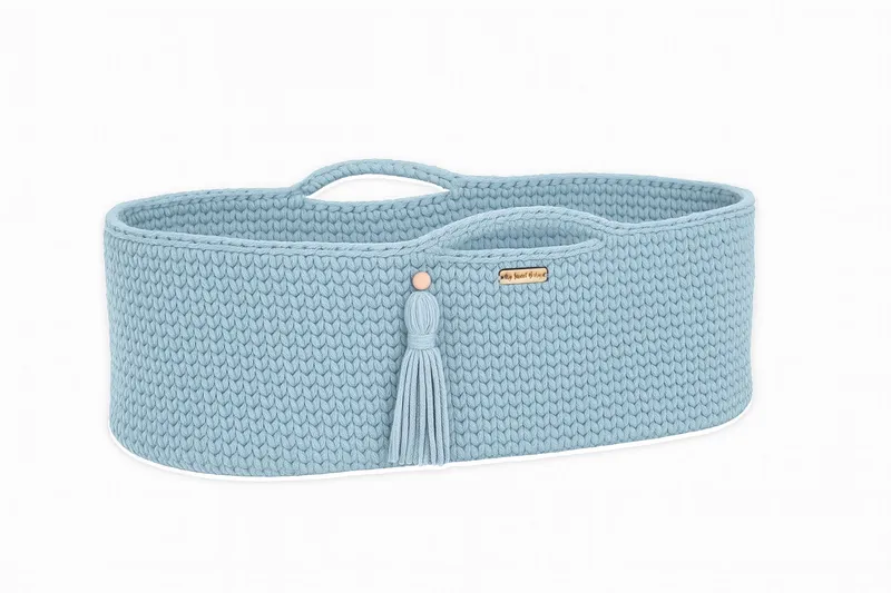 Kosz Mojżesza Boho Bawełniany Handmade Materacykiem Misty Blue TUM-TUM