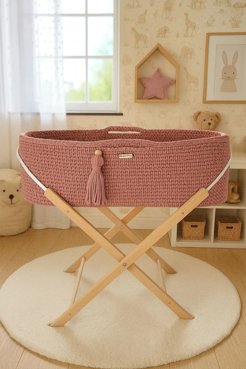 Kosz Mojżesza Boho Handmade Ze Stojakiem Blush TUM-TUM