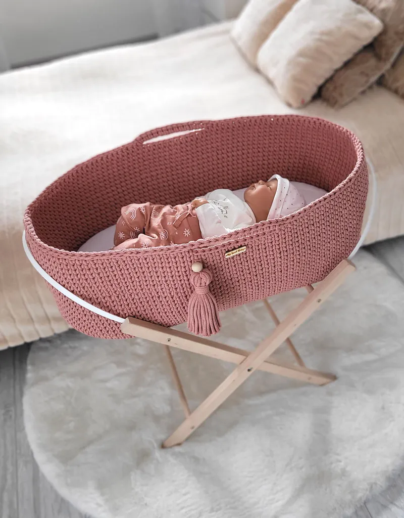 Kosz Mojżesza Boho Handmade Ze Stojakiem Blush TUM-TUM