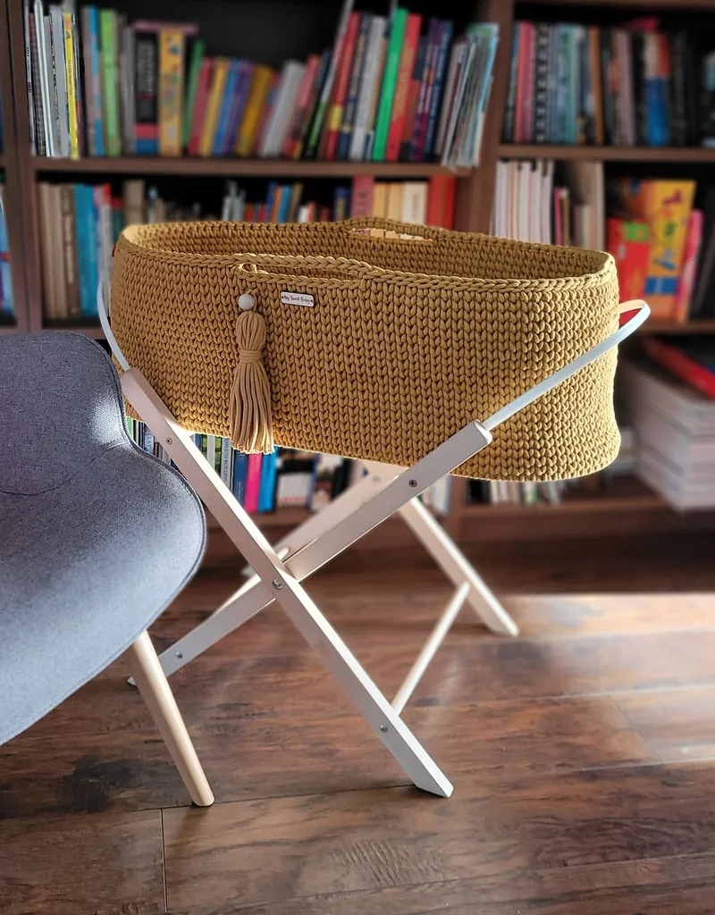 Kosz Mojżesza Boho Handmade Ze Stojakiem Musztardowy TUM-TUM