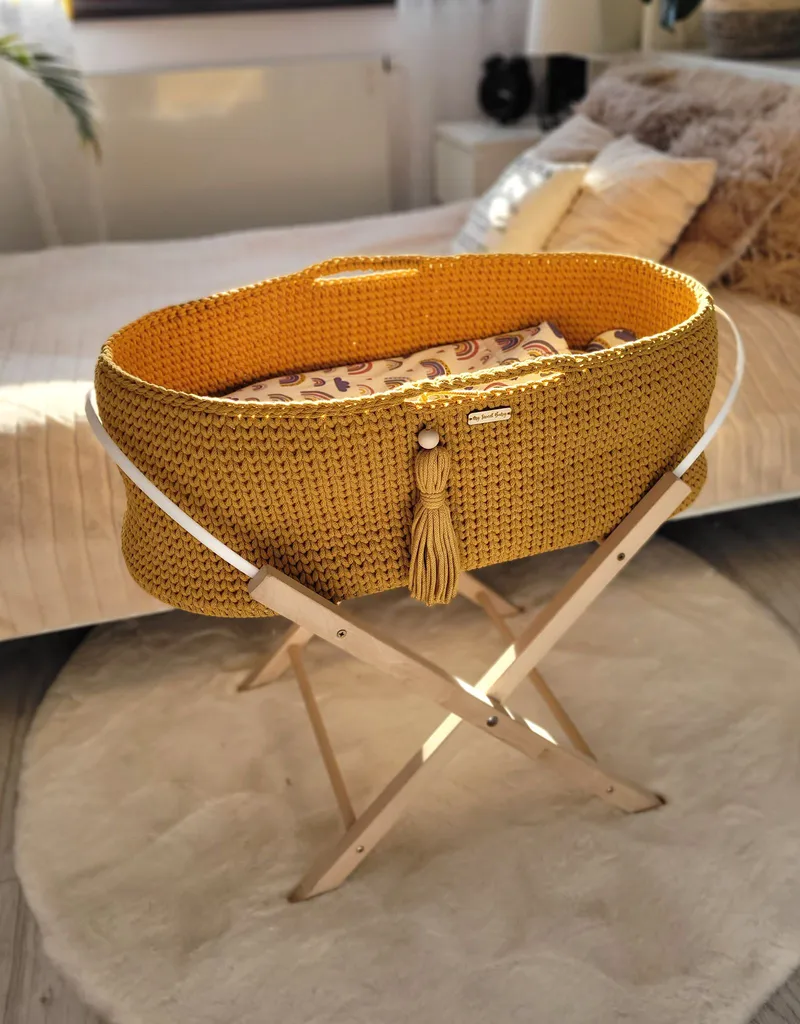 Kosz Mojżesza Boho Handmade Ze Stojakiem Musztardowy TUM-TUM