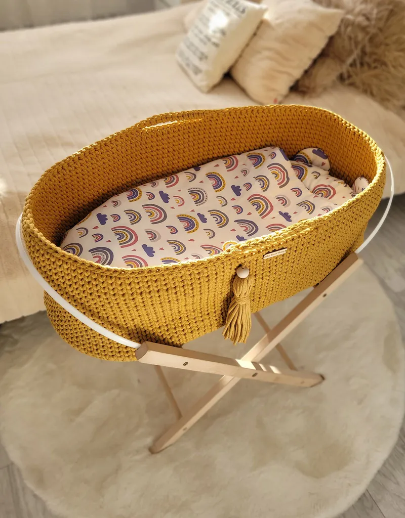 Kosz Mojżesza Boho Bawełniany Handmade Materacykiem Musztardowy TUM-TUM