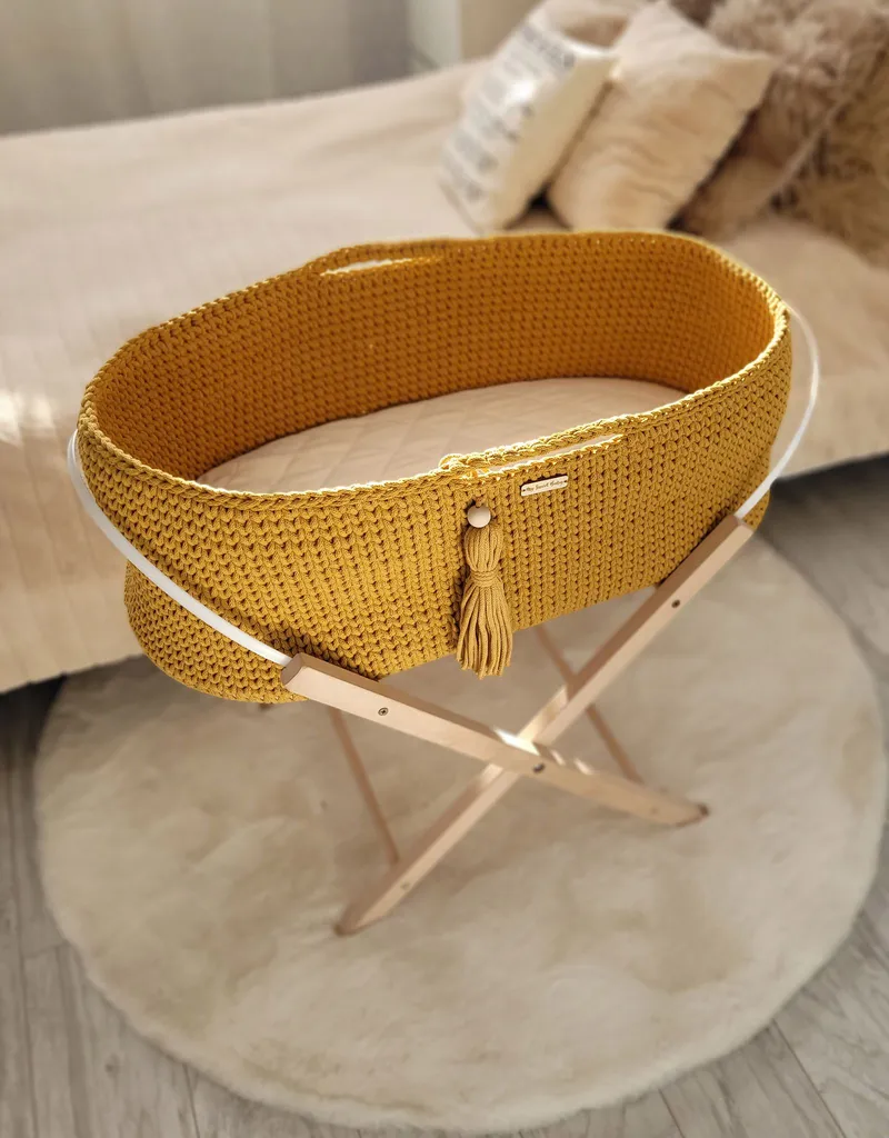 Kosz Mojżesza Boho Bawełniany Handmade Materacykiem Musztardowy TUM-TUM