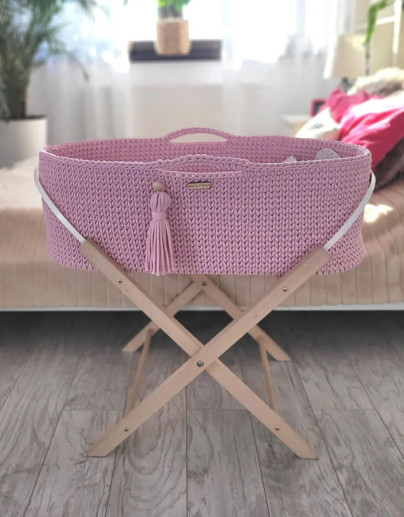 Kosz Mojżesza Boho Bawełniany Handmade Materacykiem TUM-TUM - Różowy
