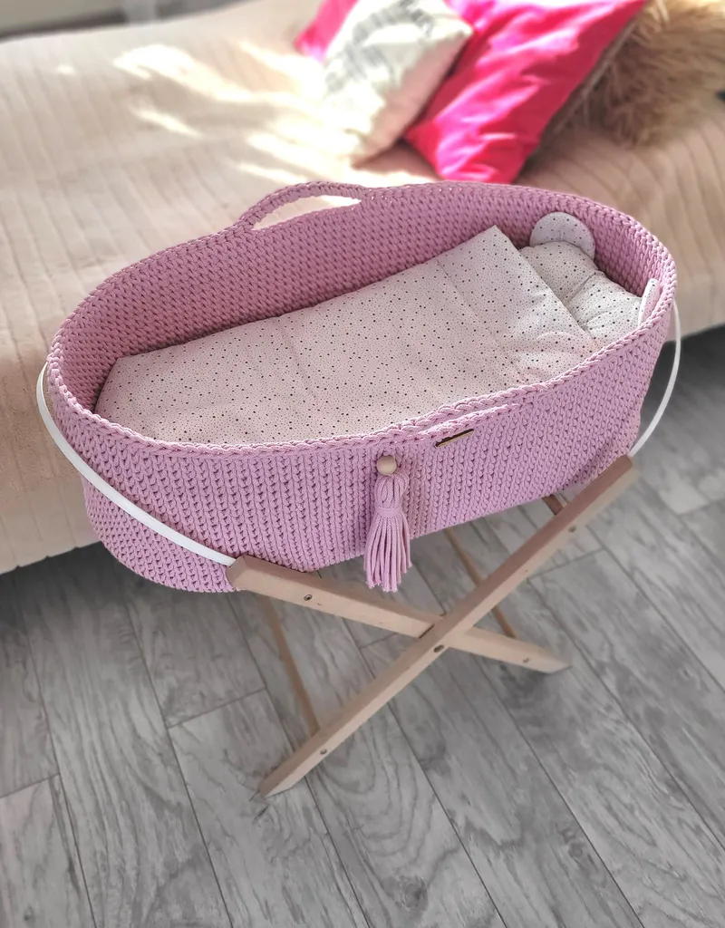 Kosz Mojżesza Boho Handmade Ze Stojakiem TUM-TUM - Różowy