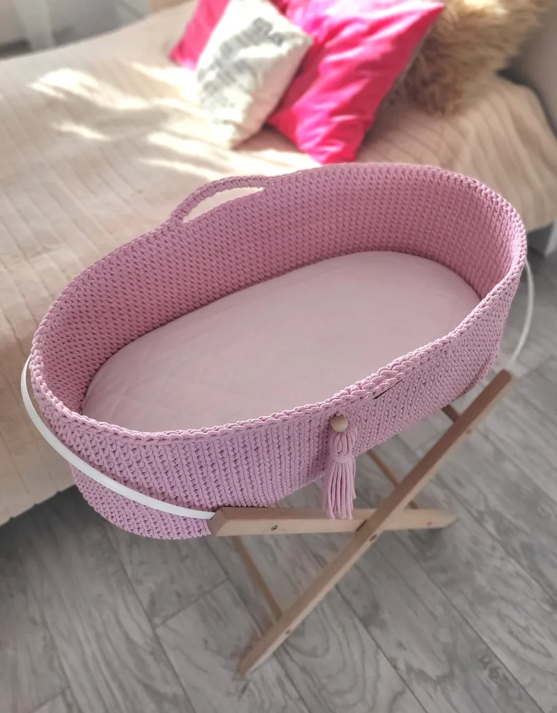 Kosz Mojżesza Boho Bawełniany Handmade Materacykiem TUM-TUM - Różowy