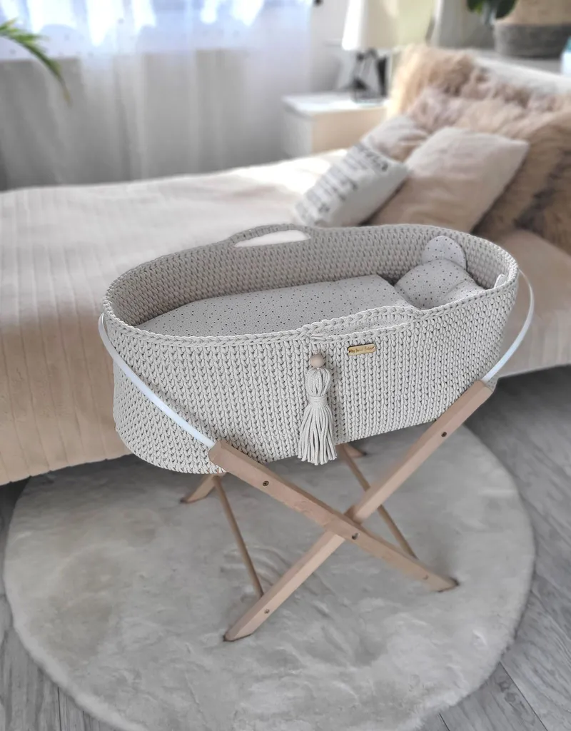 Kosz Mojżesza Boho Handmade Ze Stojakiem Śmietanka TUM-TUM