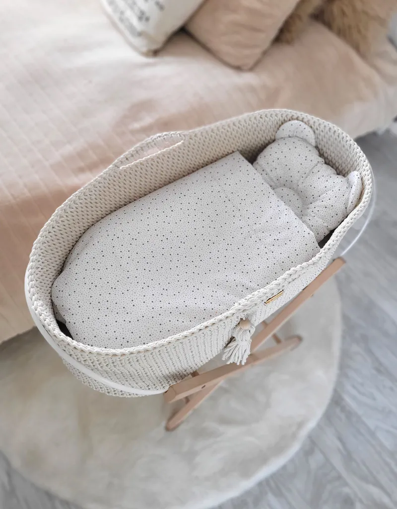 Kosz Mojżesza Boho Bawełniany Handmade Materacykiem Śmietanka TUM-TUM